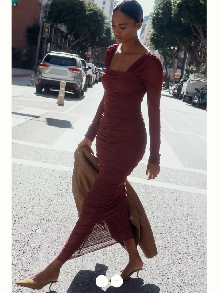 Anthropologie Long-Sleeve Ruched Slim Midi Dress